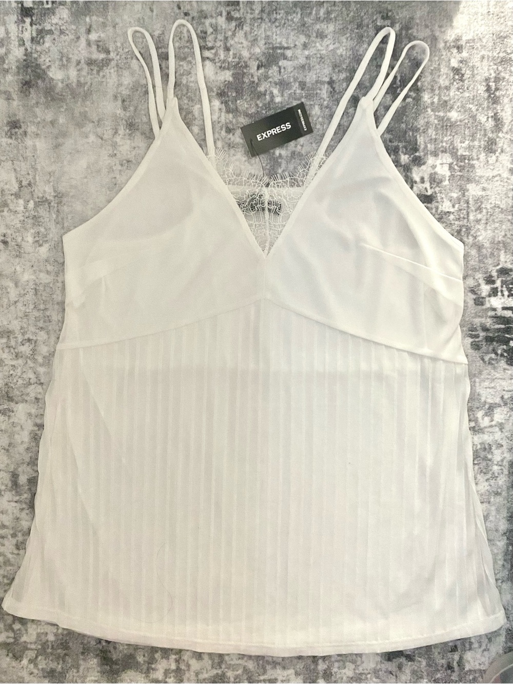 Express White Double Strap Pleated Lace Trim Cami